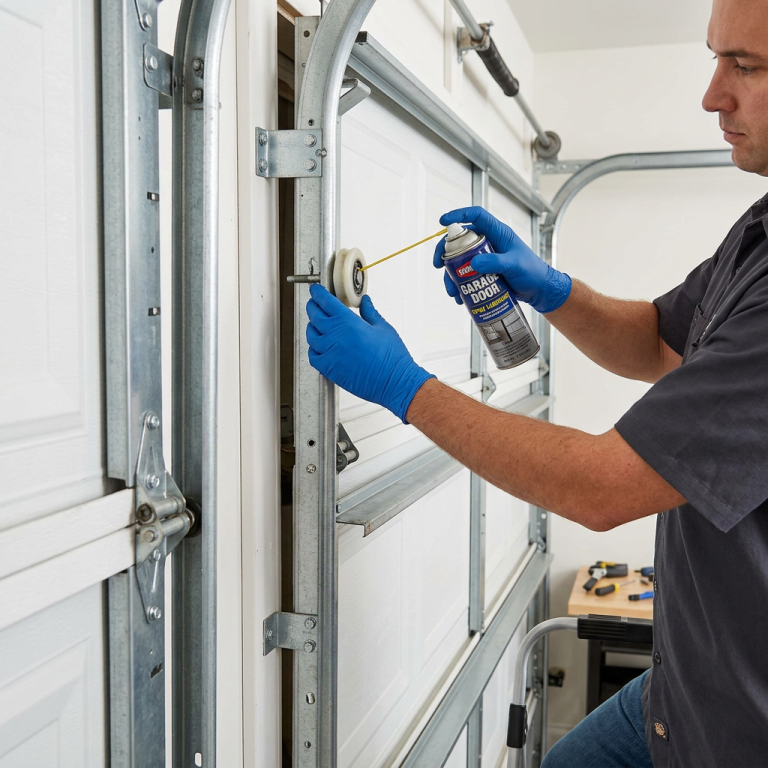 Applying lubricant to garage door tracks and rollers