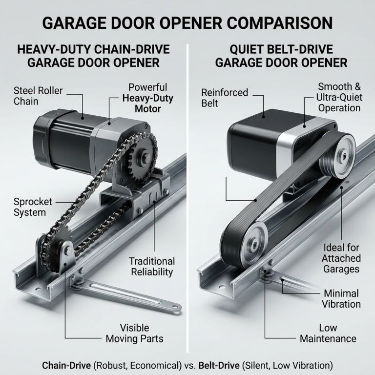 Comparison of chain-drive and belt-drive garage door openers