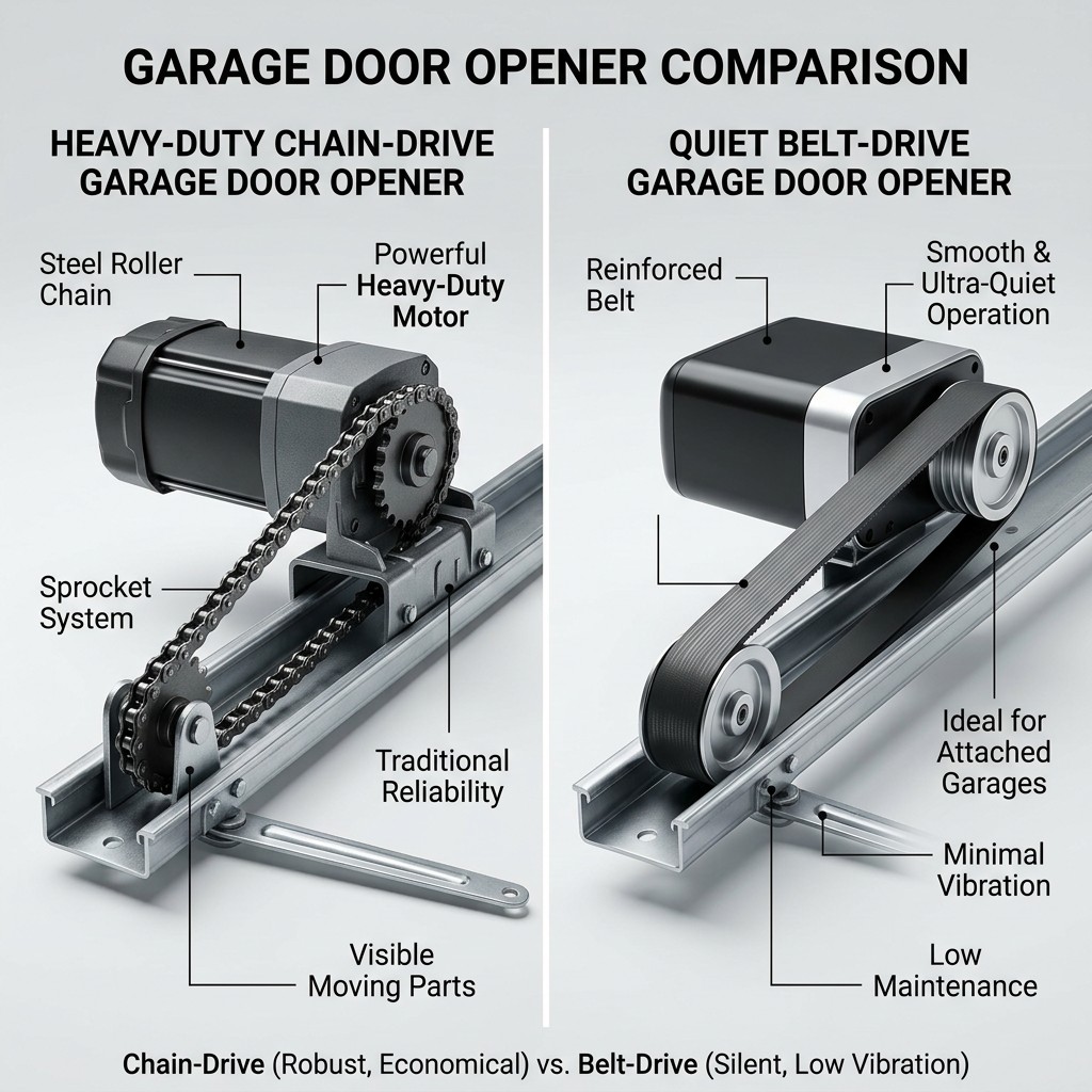 Comparison of chain-drive and belt-drive garage door openers