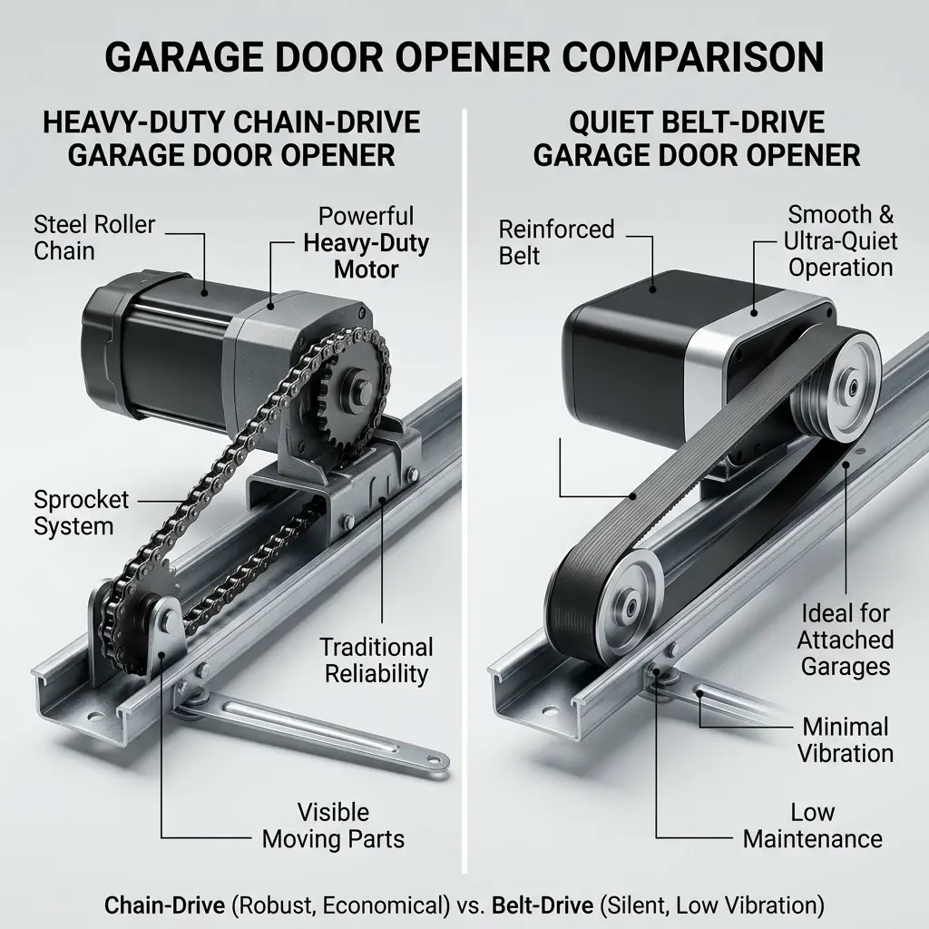 Comparison of chain-drive and belt-drive garage door openers