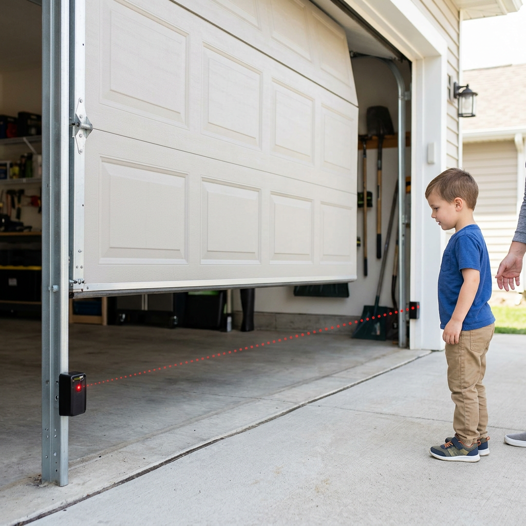 Infrared safety sensors on a garage door